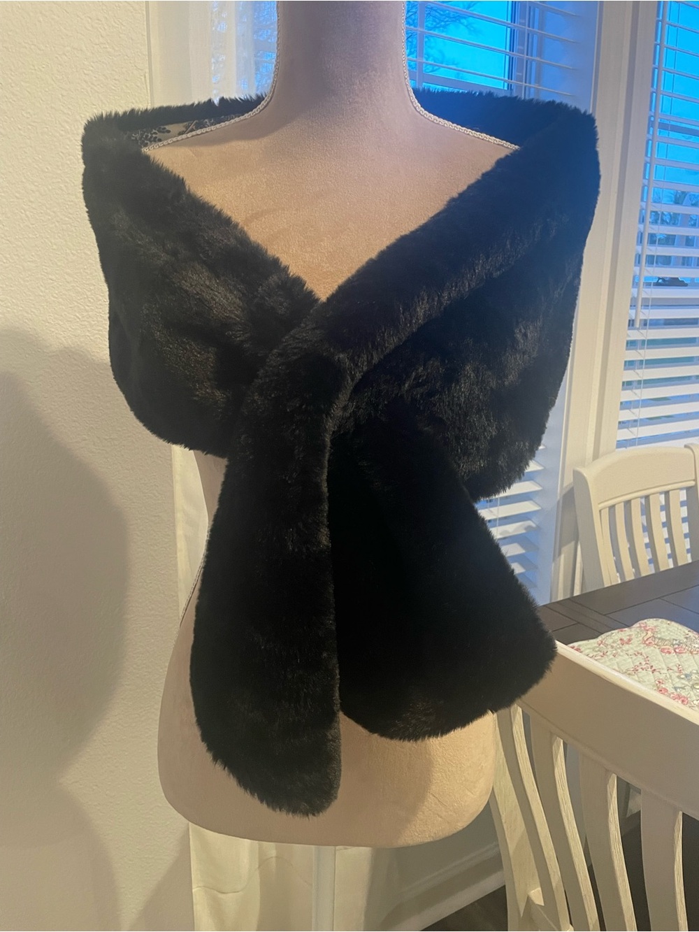 Black Faux Fur Stole Wrap with satin lining- Women Accessories